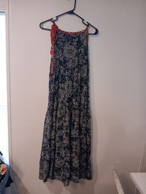 NATURAL LIFE Navy Maxi Dress with Cream Floral and Red Trim